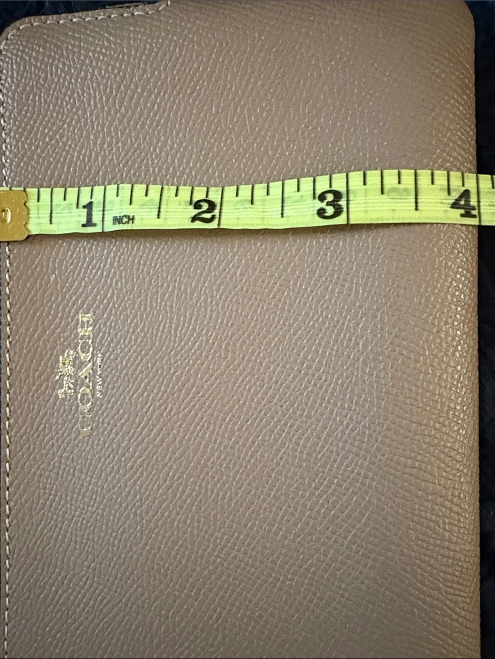 Coach Tan Pebbled Leather Wristlet with Gold Accent